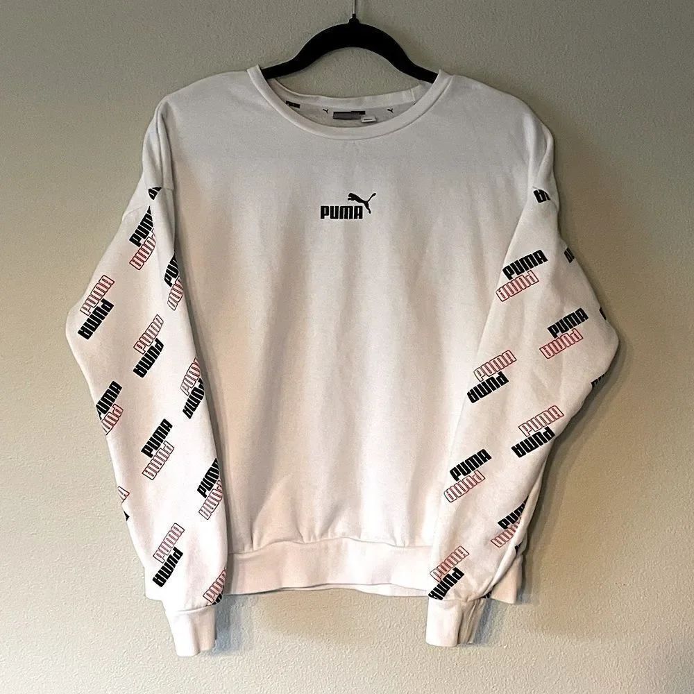 NEW! Women’s, White/Pink/Black, Crewneck, Loose-Fit, Puma Sweatshirt. Size Small
